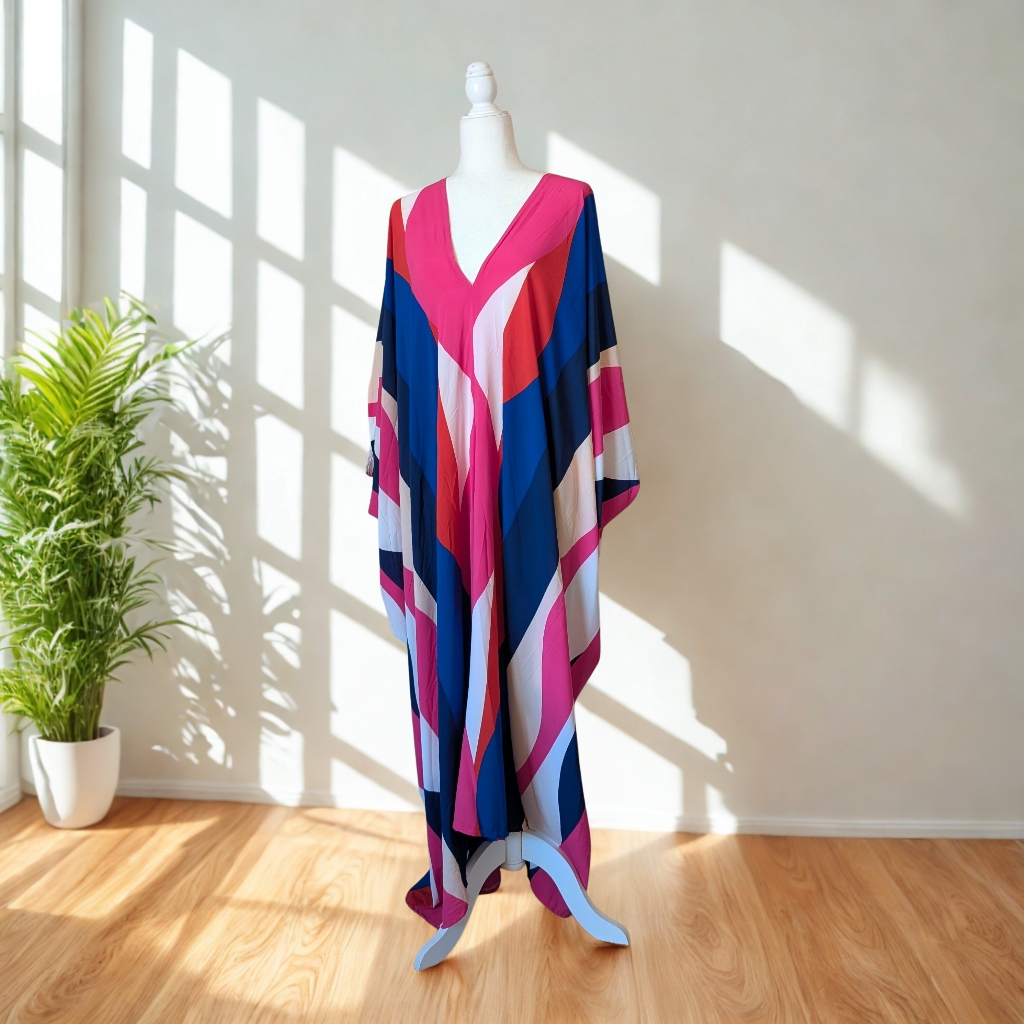 Jennafer Grace Caftan With Bold Abstract Mod Print